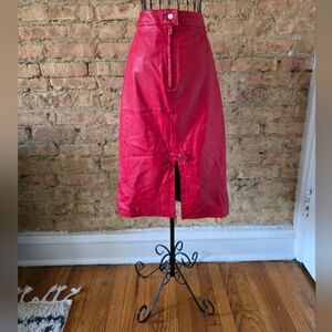 💢 Vintage Pelle Cuir Red 100% Leather Pencil Skirt